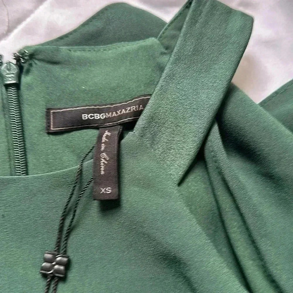 BCBGMAXAZRIA FOLIAGE  TRISTYN COLD-SHOULDER DRAMATIC LS RUFFLE DRESS SZ XS - Picture 4 of 6